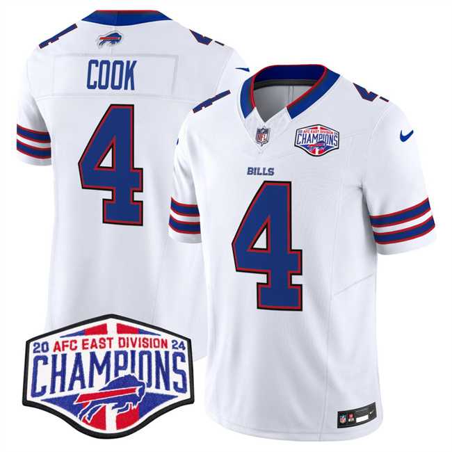 Men%27s Buffalo Bills #4 James Cook White F.U.S.E. 2024 AFC East Division Champions Vapor Limited Stitched Jersey->buffalo bills->NFL Jersey